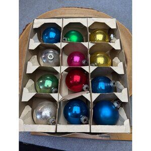 Vintage Shiny Brite Christmas Ornaments Set of 12 Multicolor Mercury Glass 2" Bo
